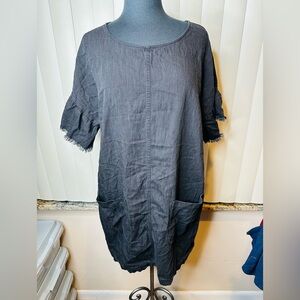 Turo by Vince Camuto Black 100% Cotton Fringe Sleeves Shift Dress Size Large